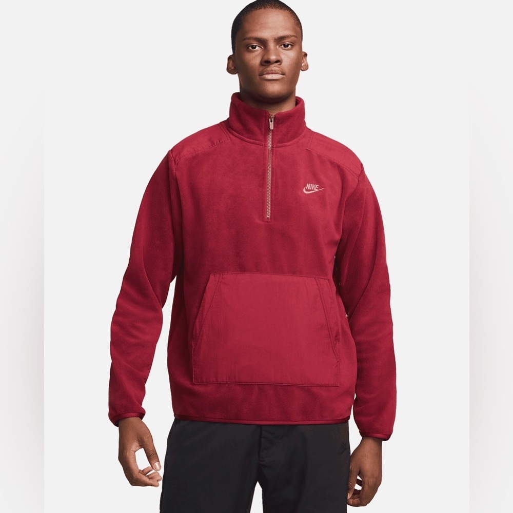 Nike 1/4 Zip Fleece Sweater Pullover Mens Size Medium Dark Red Warm Layering